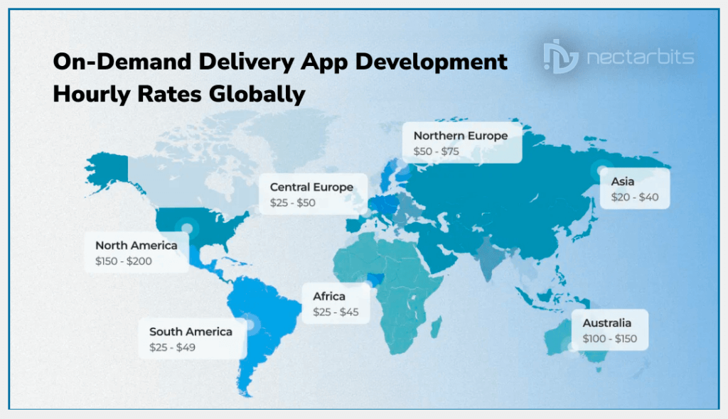 on-demand delivery app development hourly rates globally