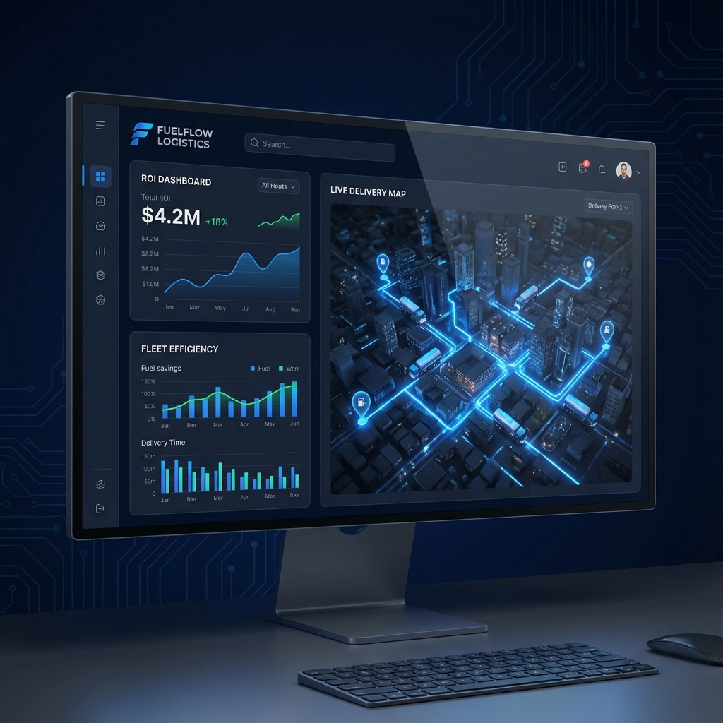 Interactive ROI dashboard showing fleet savings and efficiency metrics
